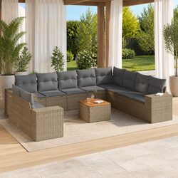 11-Piece Outdoor Garden Sofa Set with Beige Modular Design