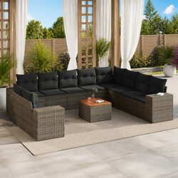 High-Quality 11 Piece Grey Poly Rattan Garden Sofa Set