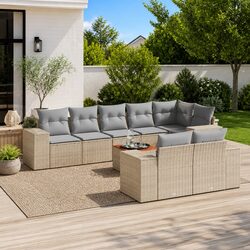 Beige 9-Piece Outdoor Garden Sofa Set with Durable Build