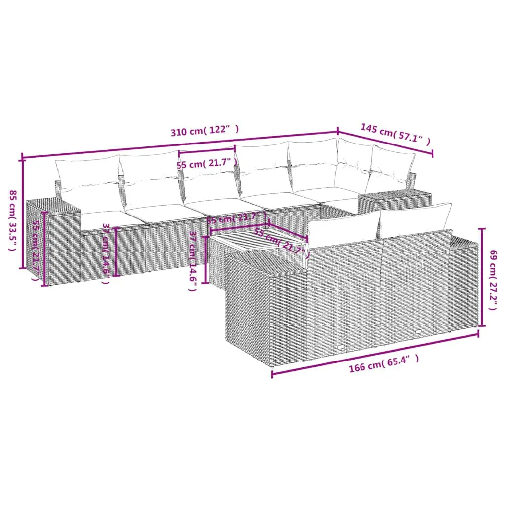 Beige 9-Piece Outdoor Garden Sofa Set with Durable Build