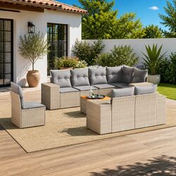 Durable 9 Piece Garden Sofa Set with Cushions in Beige