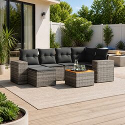 Grey Poly Rattan 7 Piece Outdoor Sofa Set with Cushions