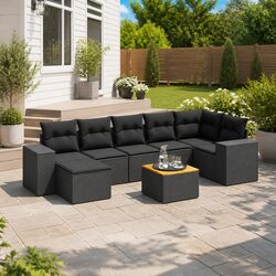Modular Black Poly Rattan Garden Sofa Set 8 Pieces