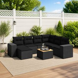 Premium 8 Piece Black Rattan Garden Sofa Set