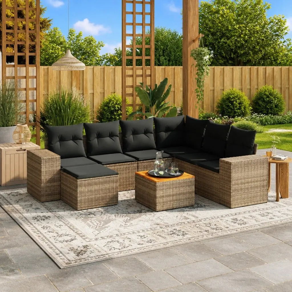 8-Piece Modular Grey Outdoor Sofa Set with Cushions