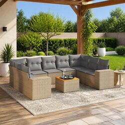 Durable 10 Piece Garden Sofa Set with Cushions in Beige