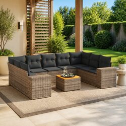 10 Piece Modular Garden Sofa Set with Grey Cushions