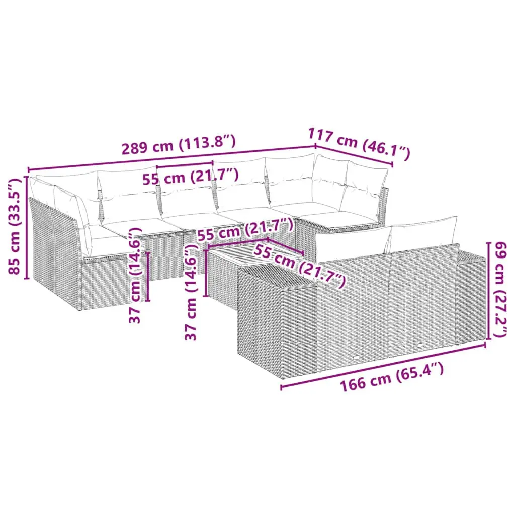 Beige Outdoor Modular Garden Sofa Set 10-Piece with Cushions