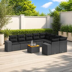 Black Rattan 10 Piece Garden Sofa Set for Outdoor Spaces