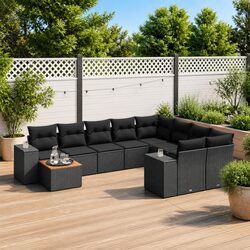 Premium 10 Piece Black Poly Rattan Garden Sofa Set