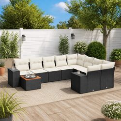 10 Piece Modular Outdoor Patio Sofa Set in Black Rattan