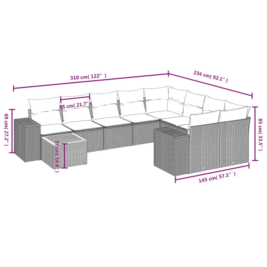 10-Piece Modular Garden Sofa Set in Grey