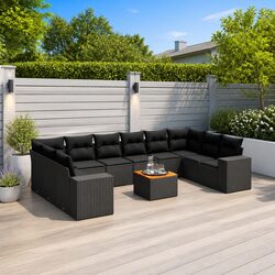 Modular Black Garden Sofa Set 11 Pieces with Cushions