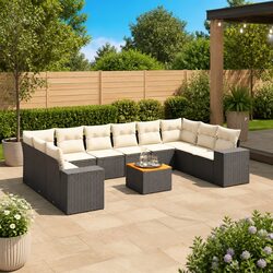 Premium 11-Piece Black Poly Rattan Garden Sofa Set