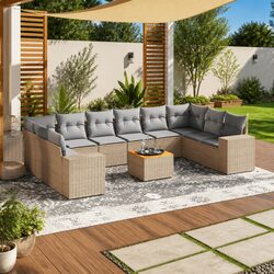 Quality 11 Piece Outdoor Sofa Set in Beige for Patio