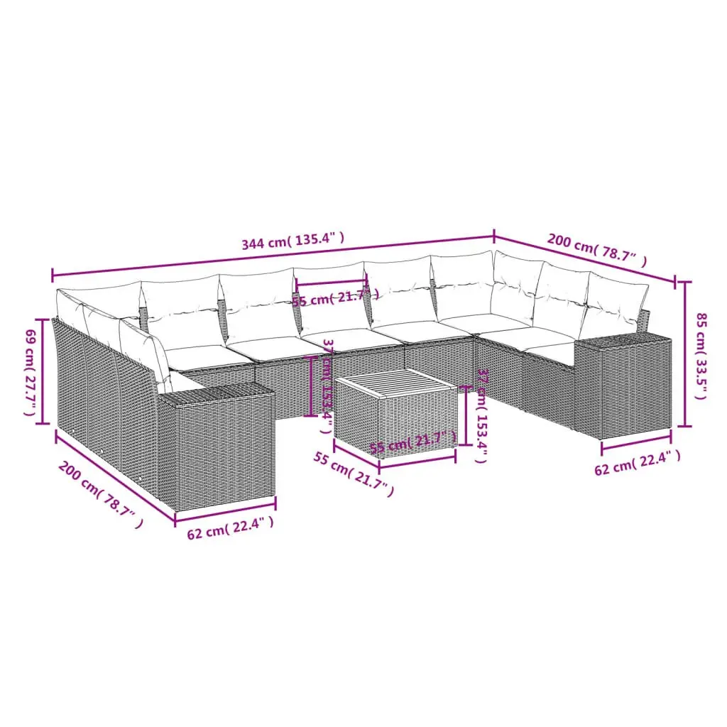 11-Piece Grey Garden Sofa Set for Outdoor Spaces