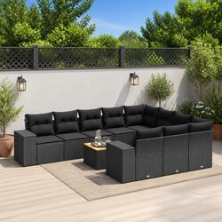 Stylish 11 Piece Modular Black Rattan Garden Sofa Set
