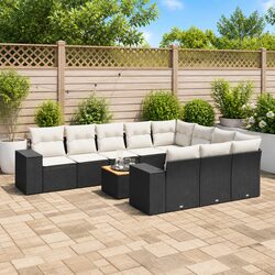 11 Piece Black Modular Garden Sofa Set with Acacia Table