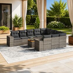 11-Piece Grey Garden Sofa Set with Cushions