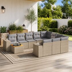 Beige 11-Piece Garden Sofa Set with Cushions
