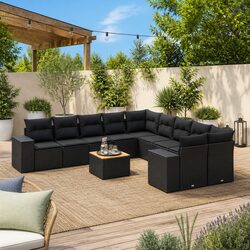 Premium 11 Piece Black Poly Rattan Garden Sofa Set