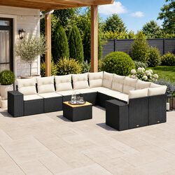 Premium 11-Piece Black Poly Rattan Garden Sofa Set