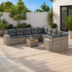 Sturdy 11 Piece Garden Sofa Set with Cushions in Grey