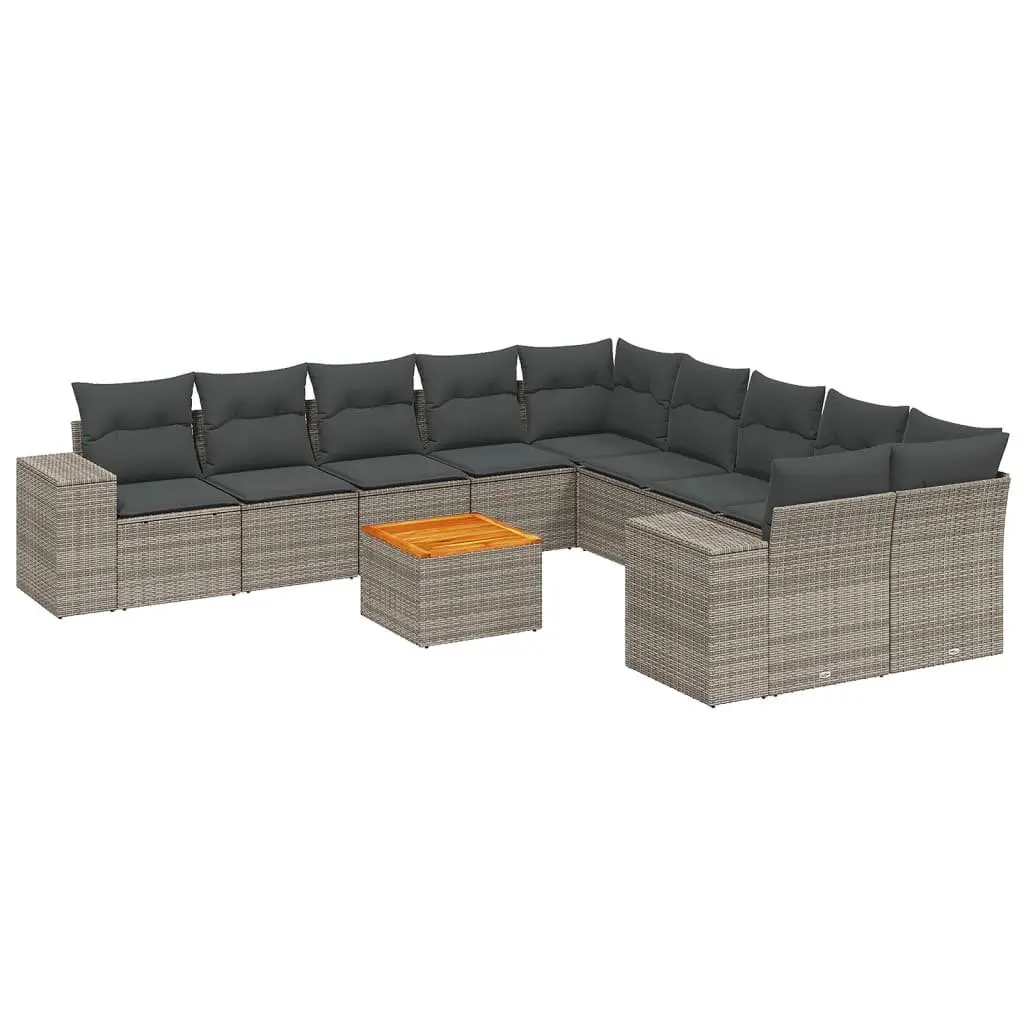 11 Piece Garden Sofa Set PE Rattan Acacia Wood Grey