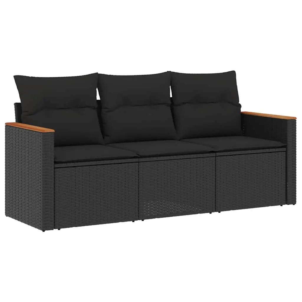 Outdoor Garden Sofa Set 3 Piece Patio Furniture Black Rattan Modular Cushioned