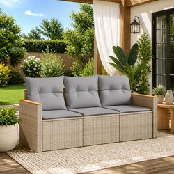 Beige 3-Piece Rattan Garden Sofa Set for Outdoor Spaces