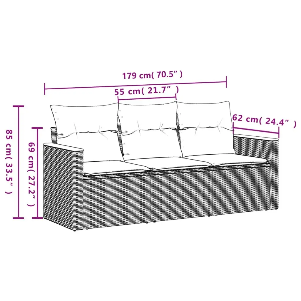 Garden Sofa Set 3 Piece Outdoor Furniture Patio Lounge Grey Modular Seating