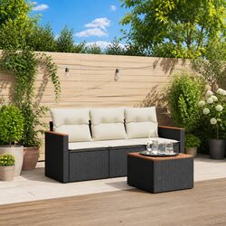 Durable 4 Piece Black Poly Rattan Garden Sofa Set