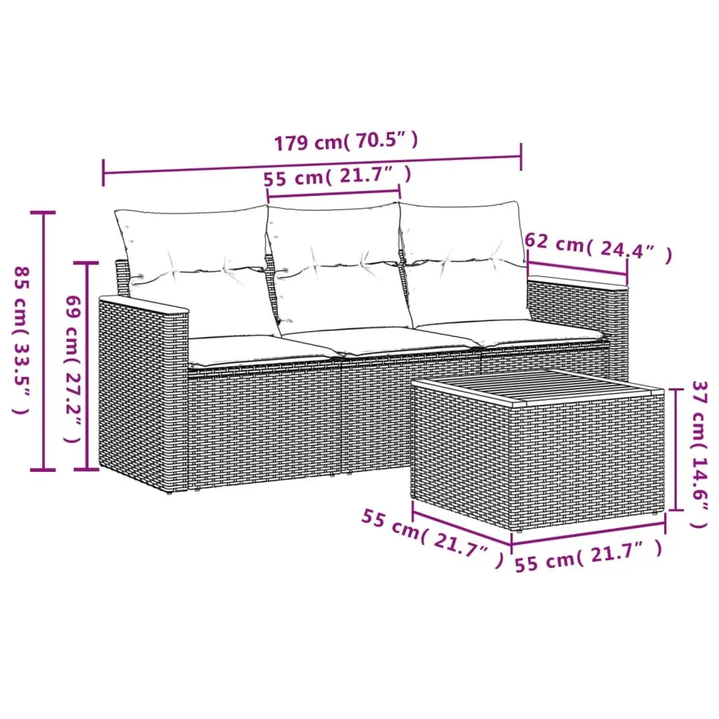 Grey Modular 4 Piece Garden Sofa Set for Outdoor Spaces