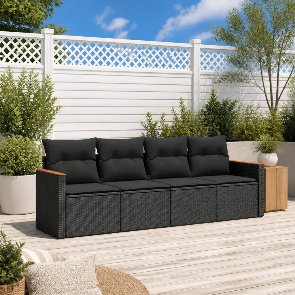 Garden Sofa Set PE Rattan Powder-coated Steel 4 Piece Black