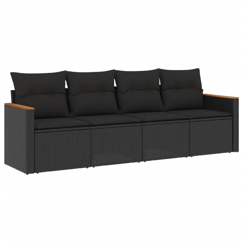 Garden Sofa Set PE Rattan Powder-coated Steel 4 Piece Black