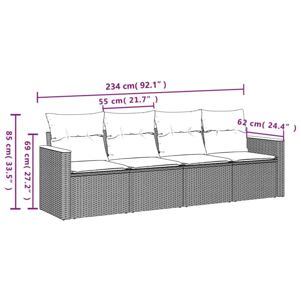 Garden Sofa Set PE Rattan Powder-coated Steel 4 Piece Black