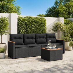 Premium 5 Piece Black Rattan Garden Sofa Set