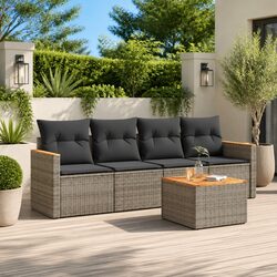 5-Piece Outdoor Rattan Sofa Set with Cushions - Grey
