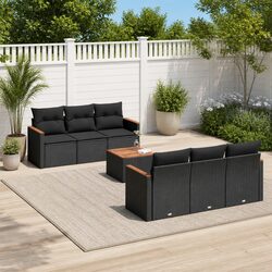 Black Poly Rattan 7 Piece Garden Sofa Set with Cushions