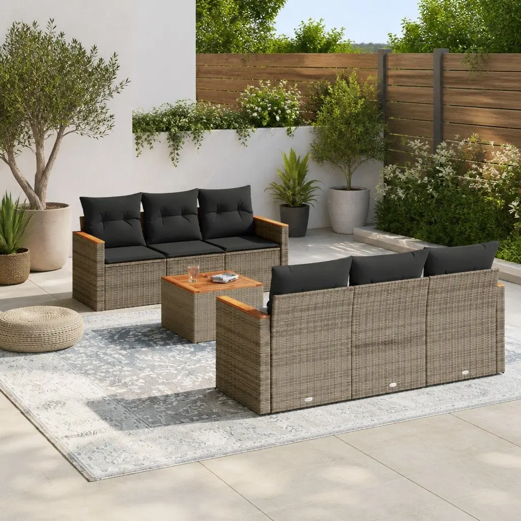 7 Piece Garden Sofa Set Poly Rattan Grey Outdoor Furniture Patio Lounge Seating