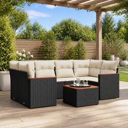 Premium 7 Piece Black Poly Rattan Garden Sofa Set