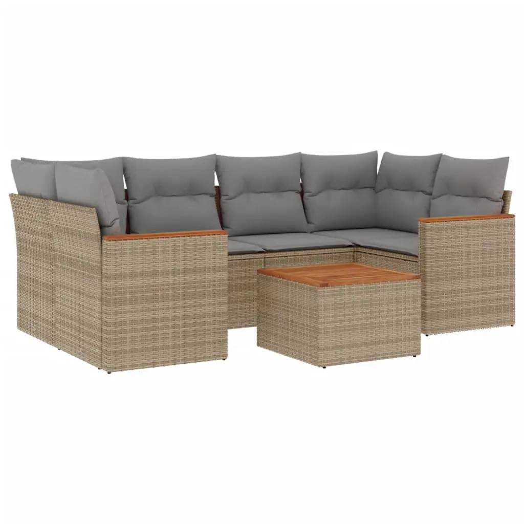 Beige Poly Rattan 7-Piece Outdoor Sofa Set