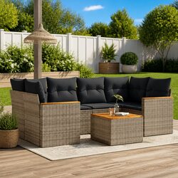 7 Piece Modular Garden Sofa Set with Cushions in Grey