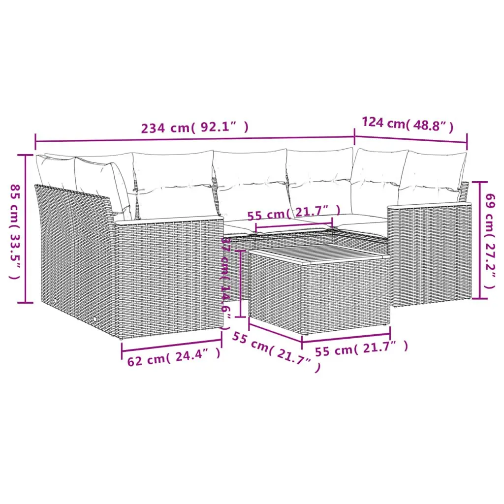 7 Piece Garden Sofa Set Poly Rattan Grey Outdoor Patio Furniture