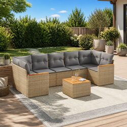 Beige Poly Rattan 8-Piece Modular Garden Sofa Set