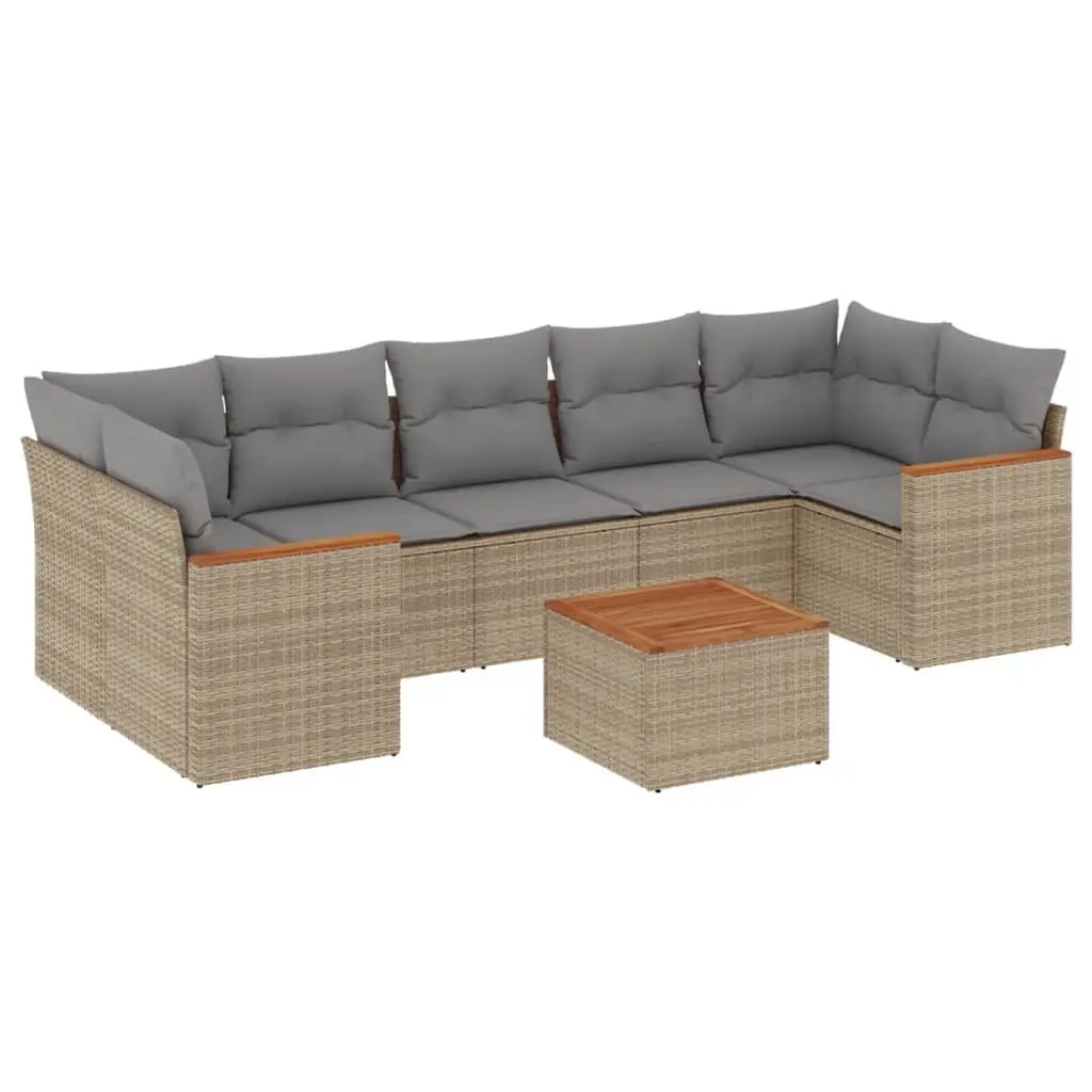 Beige Poly Rattan 8-Piece Modular Garden Sofa Set