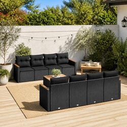 Modular Black Poly Rattan Garden Sofa Set - 9 Pieces