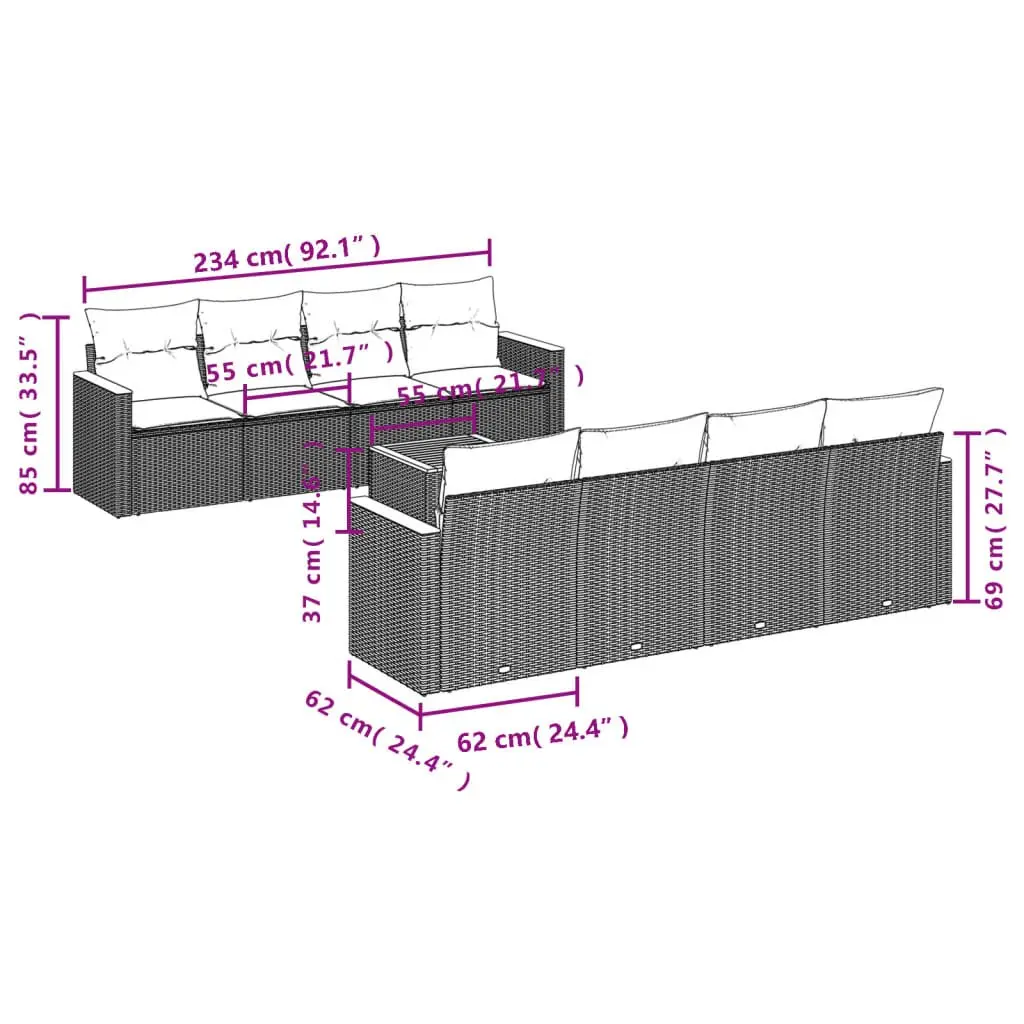 9-Piece Modular Outdoor Furniture Set in Grey