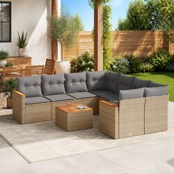 High-Quality 9 Piece Garden Sofa Set with Rattan and Acacia