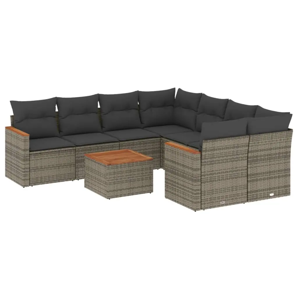9 Piece Grey Garden Sofa Set with Cushions